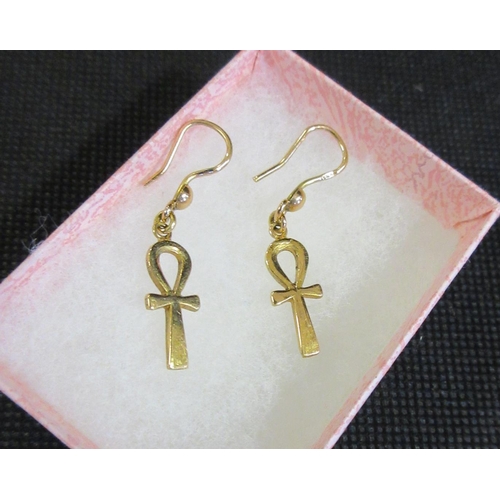 220 - PAIR OF YELLOW METAL EGYPTIAN ANKH EARRINGS 2.9g