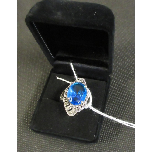 223 - BLUE TOPAZ AND MARCASITE SILVER RING