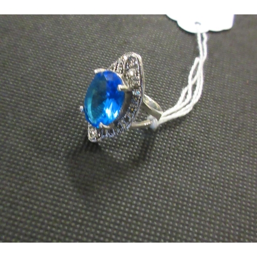 223 - BLUE TOPAZ AND MARCASITE SILVER RING