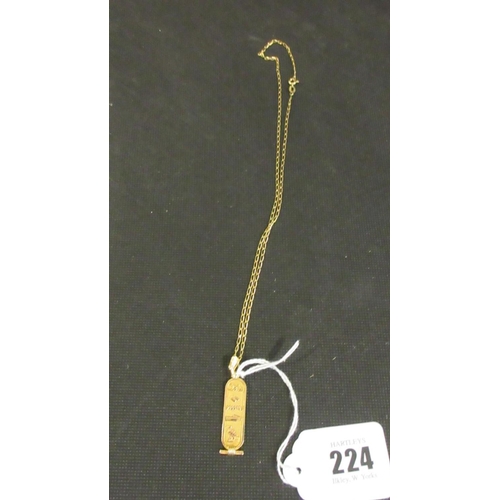 224 - EGYPTIAN GOLD PENDANT ON 9CT GOLD CHAIN 5g