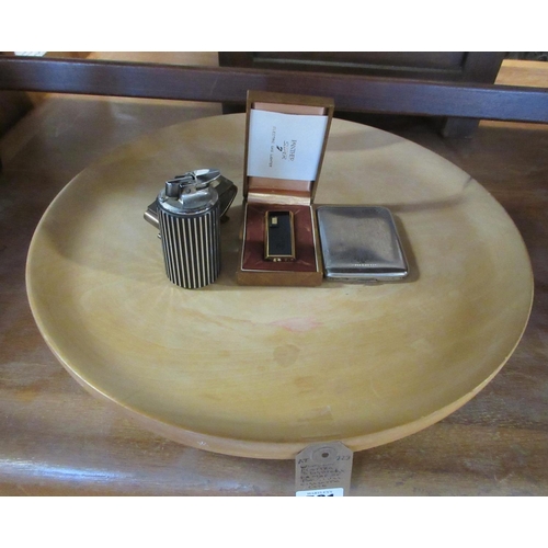 531 - WOODEN PLATTER, THREE LIGHTERS AND A MAP OF BELGIUM CIGARETTE CASE