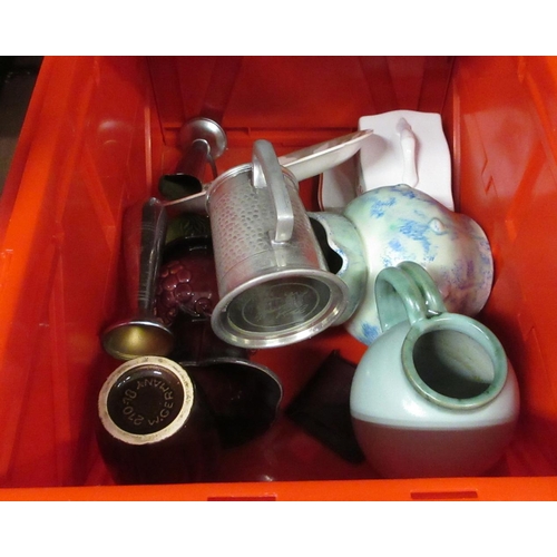 523 - BOX OF CERAMICS AND METALWARE