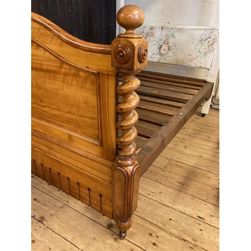 681 - A VICTORIAN SATINWOOD HALF TESTER BED, late 19th century, the ogee moulded cornice with baluster tur... 