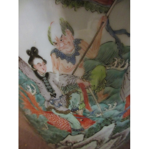 9 - A CHINESE PORCELAIN FAMILLE VERTE LARGE ALCOVE ROULEAU VASE painted with a continuous narrative with... 