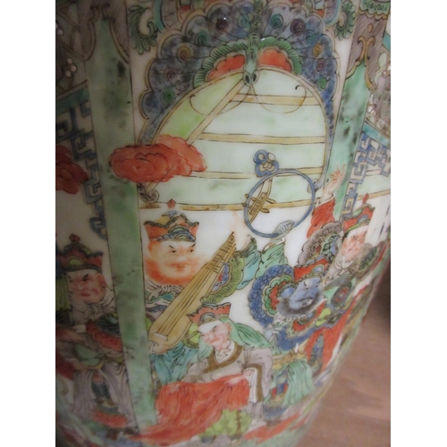 9 - A CHINESE PORCELAIN FAMILLE VERTE LARGE ALCOVE ROULEAU VASE painted with a continuous narrative with... 