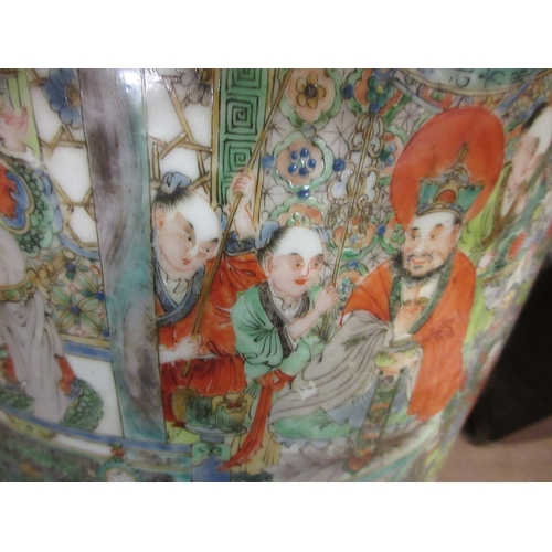 9 - A CHINESE PORCELAIN FAMILLE VERTE LARGE ALCOVE ROULEAU VASE painted with a continuous narrative with... 