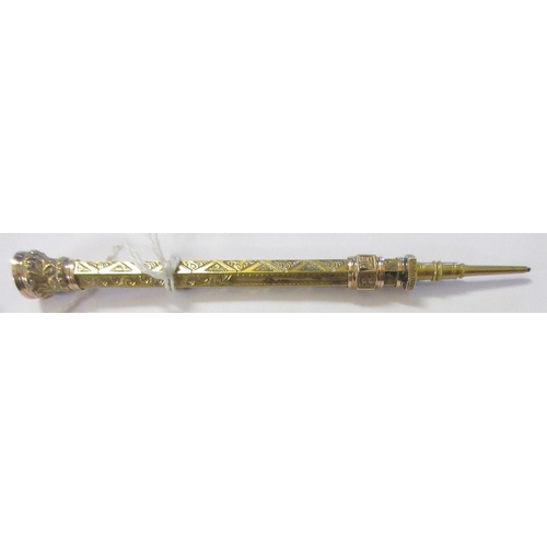 94 - A LATE VICTORIAN TELESCOPIC PENCIL by H. Griffith, stamped 15c, of plain hexagonal form with scroll ... 