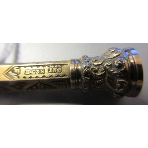 94 - A LATE VICTORIAN TELESCOPIC PENCIL by H. Griffith, stamped 15c, of plain hexagonal form with scroll ... 