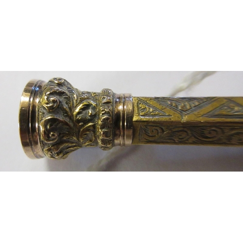 94 - A LATE VICTORIAN TELESCOPIC PENCIL by H. Griffith, stamped 15c, of plain hexagonal form with scroll ... 