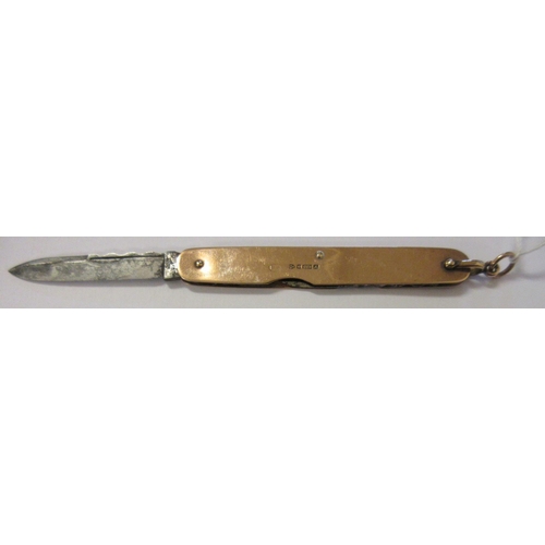 122 - A LATE VICTORIAN 9CT GOLD CASED PEN KNIFE by William Turner & Co., Chester 1901, with two hinged ste... 