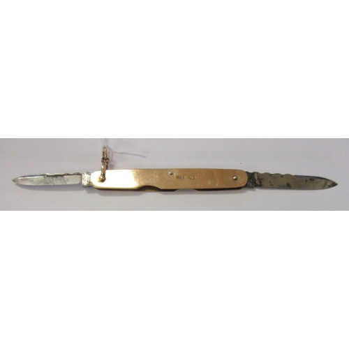 122 - A LATE VICTORIAN 9CT GOLD CASED PEN KNIFE by William Turner & Co., Chester 1901, with two hinged ste... 