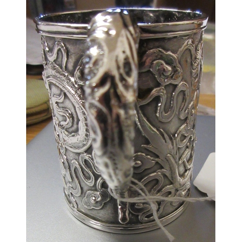 170 - A CHINESE EXPORT SILVER CHRISTENING MUG by Kwong Man Shing (act.1875-1925), of tapering cylindrical ... 