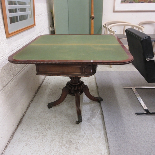 711 - A GILLOWS REGENCY MAHOGANY FOLDING CARD TABLE, early 19th century, the rounded oblong bead and reel ... 