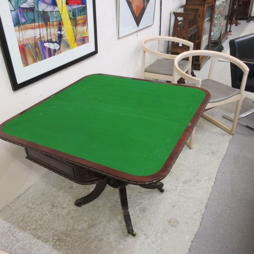 711 - A GILLOWS REGENCY MAHOGANY FOLDING CARD TABLE, early 19th century, the rounded oblong bead and reel ... 