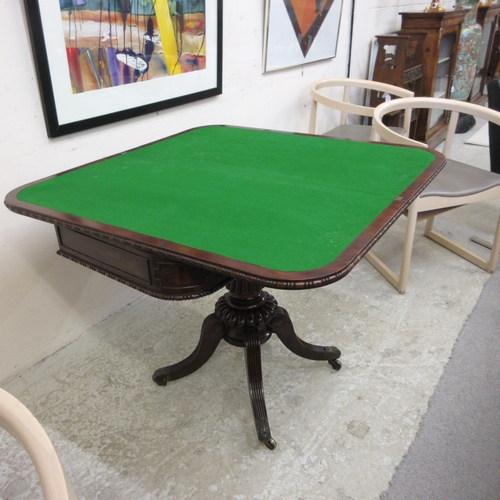 711 - A GILLOWS REGENCY MAHOGANY FOLDING CARD TABLE, early 19th century, the rounded oblong bead and reel ... 