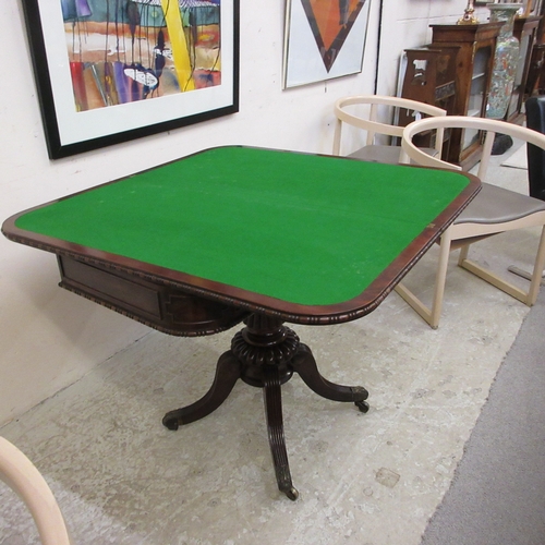 711 - A GILLOWS REGENCY MAHOGANY FOLDING CARD TABLE, early 19th century, the rounded oblong bead and reel ... 