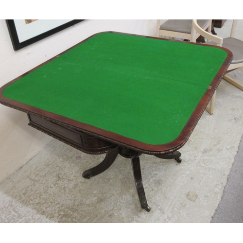 711 - A GILLOWS REGENCY MAHOGANY FOLDING CARD TABLE, early 19th century, the rounded oblong bead and reel ... 