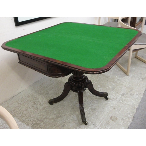 711 - A GILLOWS REGENCY MAHOGANY FOLDING CARD TABLE, early 19th century, the rounded oblong bead and reel ... 