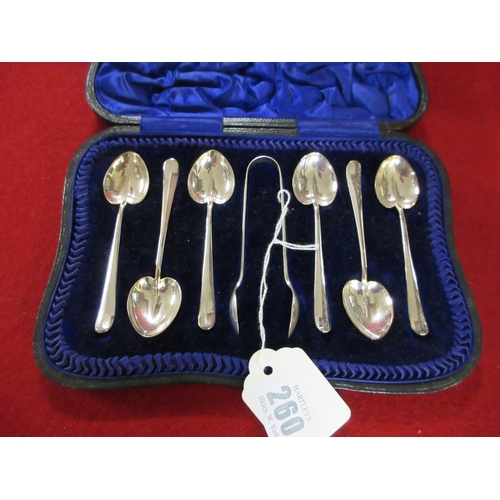 260 - CASED SET OF SILVER SPOONS AND SUGAR TONGS