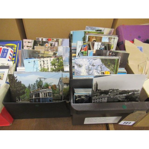 727 - TWO BOXES OF WORLD TRAM AND RAILWAY POSTCARDS