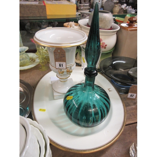 61 - MEAT PLATE LARGE PERFUME BOTTLE AND A GOBLET ETC