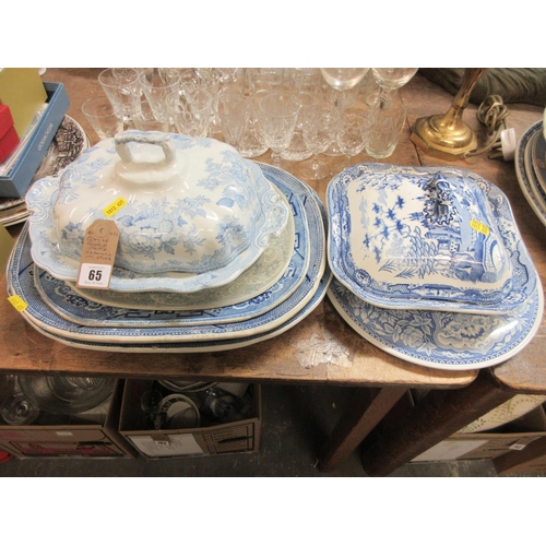 65 - QUANTITY OF SPODE AND OTHER BLUE AND WHITE CERAMICS