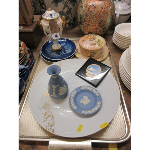 75 - TRAY OF CERAMICS INCLUDING SIGNED ROSENTHAL CHARGER WEDGWOOD AND ROYAL COPENHAGEN CHRISTMAS PLATES