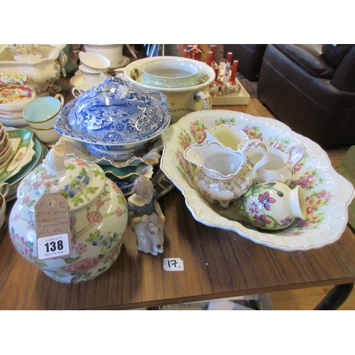 138 - QUANTITY OF CERAMICS INCLUDING DISHES VASES AND FIGURINES ETC