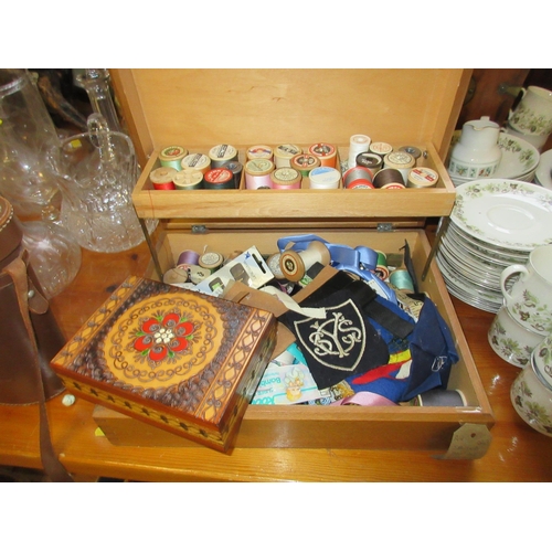 320 - SEWING BOX AND CONTENTS