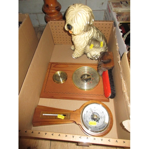 329 - DULUX DOG WITH TWO BAROMETERS AND SHOE BRUSH