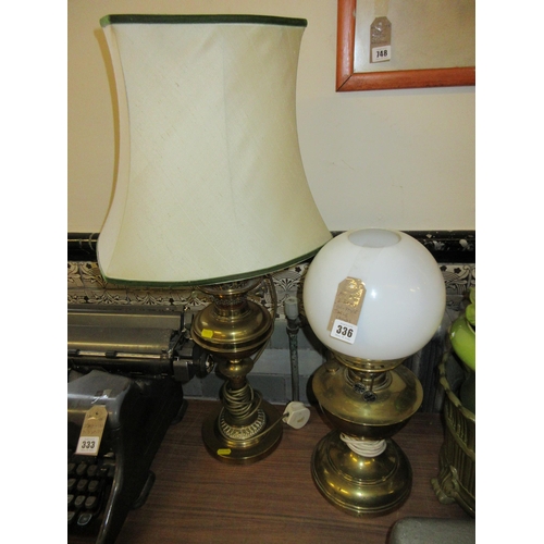 336 - TWO BRASS OIL STYLE TABLE LAMPS