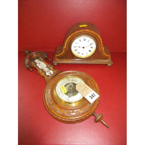 347 - BAROMETER AND MANTLE CLOCK