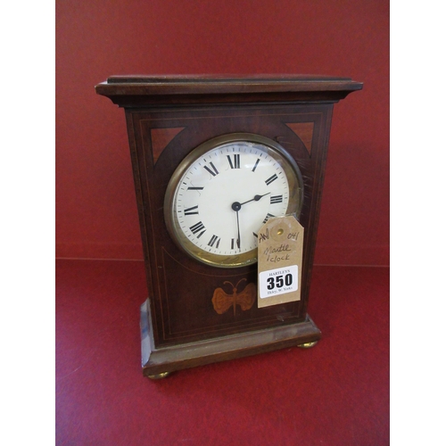 350 - MAHOGANY INLAID BUTTERFLY MOTIF MANTLE CLOCK