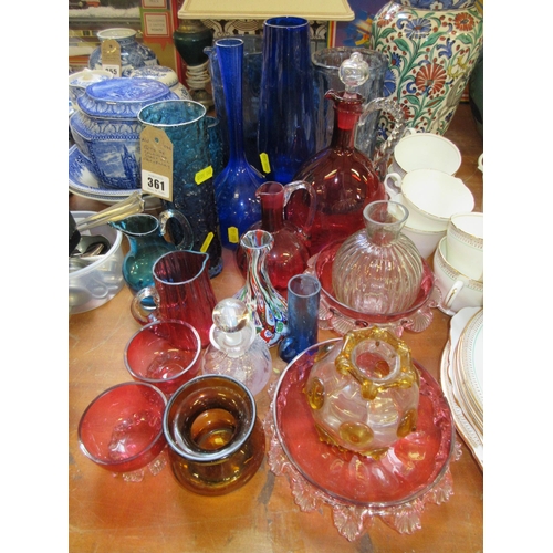 361 - QUANTITY OF COLOURED GLASS INCLUDING CRANBERRY