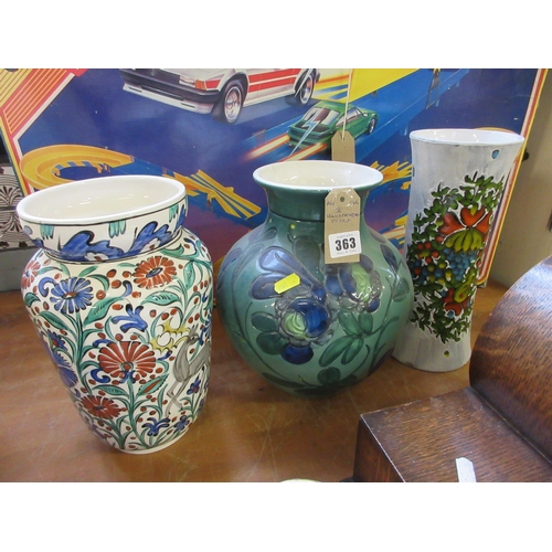 363 - THREE HAND PAINTED VASES