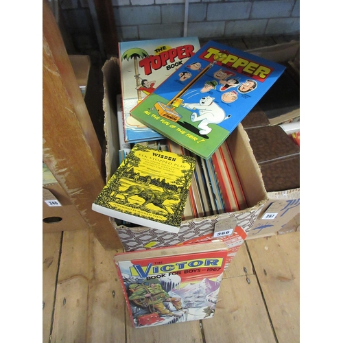 366 - BOX OF BOOKS INCLUDING VINTAGE ANNUALS