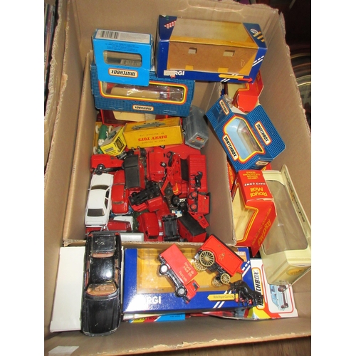 412 - BOX OF LOOSE DIECAST VEHICLES AND EMPTY BOXES ETC