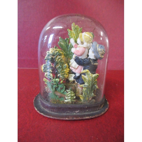 416 - ANTIQUE BISQUE FIGURE OF CHILDREN UNDER GLASS DOME