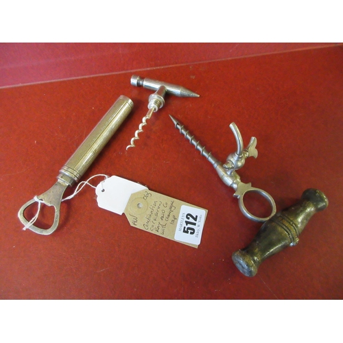 512 - COMBINATION CORKSCREW STAMPED RAY AND CO WITH HAMMER AND SPIKE TOGETHER WITH EDWIN WOLVERSON CHAMPAG... 