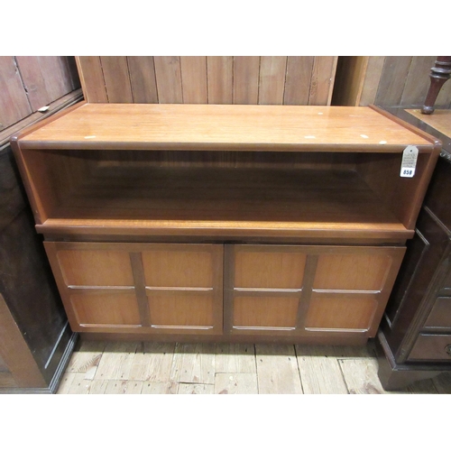 858 - SMALL TEAK PANELLED SIDEBOARD