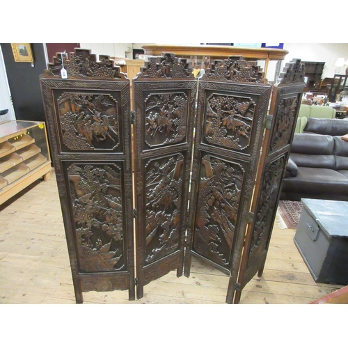 877 - MALAYSIAN CARVED FOLDING SCREEN