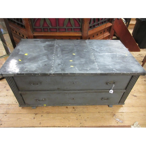 878 - LARGE LEAD TOPPED PINE CHEST WITH DRAWER