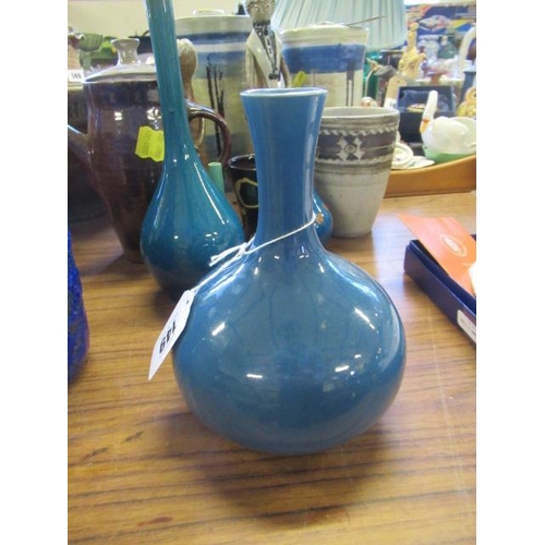 149 - FOUR BLUE GLAZED BOTTLE VASES