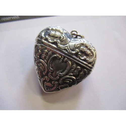 216 - SILVER HEART SHAPED VESTA CASE