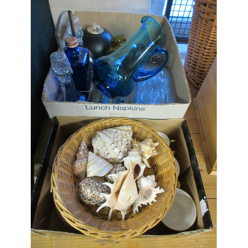 455 - BOX OF GLASS ITEMS WITH AYNSLEY CUP AND SAUCERS AND SHELLS