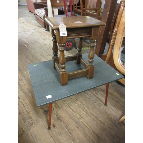 703 - VINTAGE SLATE TOP COFFEE TABLE AND AN OAK STOOL