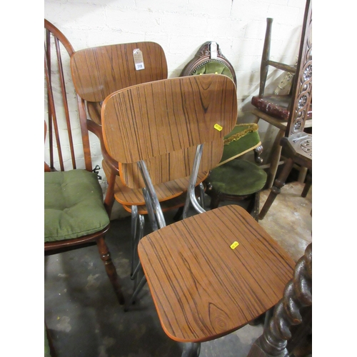 719 - SET OF FOUR WOOD AND CHROME STACKING CHAIRS