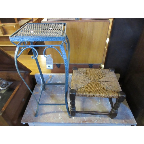 792 - METAL PLANT STAND AND STOOL