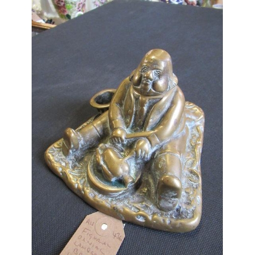 12 - FIGURAL DANIEL LAMBERT BRASS INKWELL