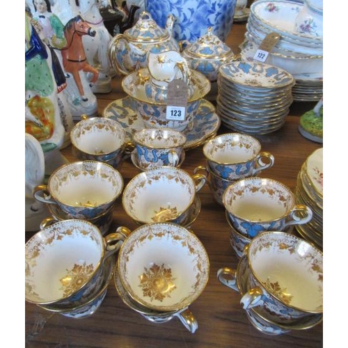 123 - QUANTITY OF VICTORIAN GILT AND BLUE TEA SERVICE